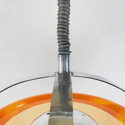 Lampadario Sferico In Stile Space Age Arangione E Dettagli Cromati