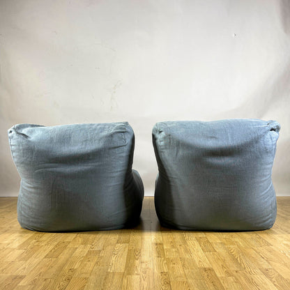 Coppia Poltrone MILANO Indoor In Lino Color Turchese Produzione TRIMER