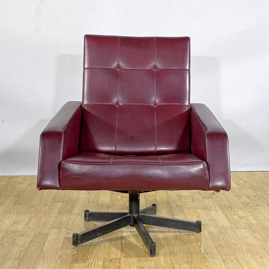 Poltrona Lounge Girevole in similpelle rockabilly bordeaux anni 50