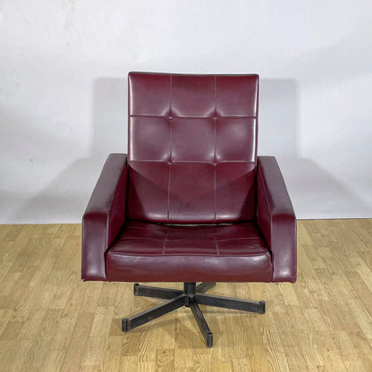 Poltrona Lounge Girevole in similpelle rockabilly bordeaux anni 50