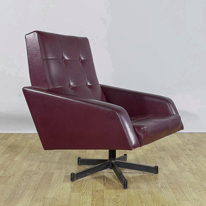 Poltrona Lounge Girevole in similpelle rockabilly bordeaux anni 50