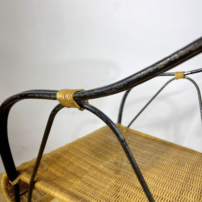 Set di sedie da Giardino o Veranda in ferro battuto e vimini intrecciato anni 70