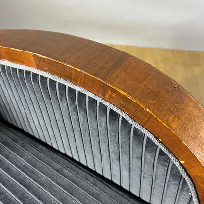 Coppia Poltrone Art Deco in Radica di Noce e velluto rigato Blu Navy anni 30