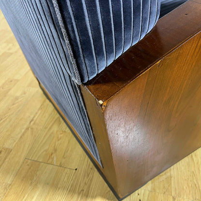 Coppia Poltrone Art Deco in Radica di Noce e velluto rigato Blu Navy anni 30