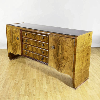 Credenza in stile Art Deco realizzata in radica di noce Lupparelli Cicli Foligno anni 30
