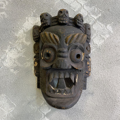 Antica Maschera Tibetana Mahakala Divinità Intagliata A Mano