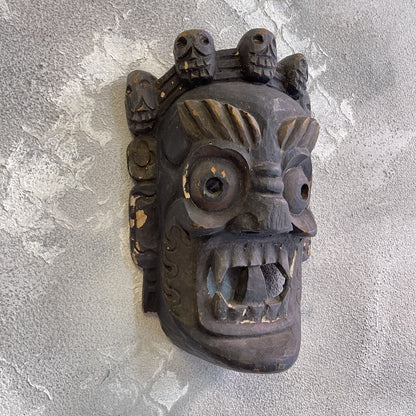 Antica Maschera Tibetana Mahakala Divinità Intagliata A Mano