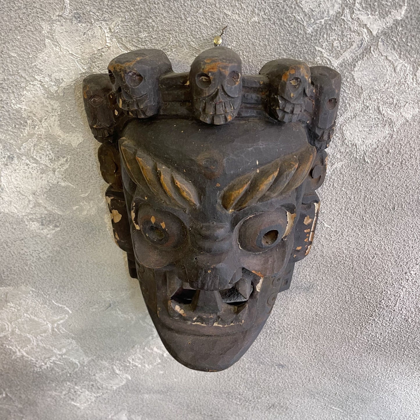 Antica Maschera Tibetana Mahakala Divinità Intagliata A Mano