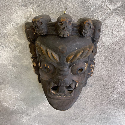 Antica Maschera Tibetana Mahakala Divinità Intagliata A Mano