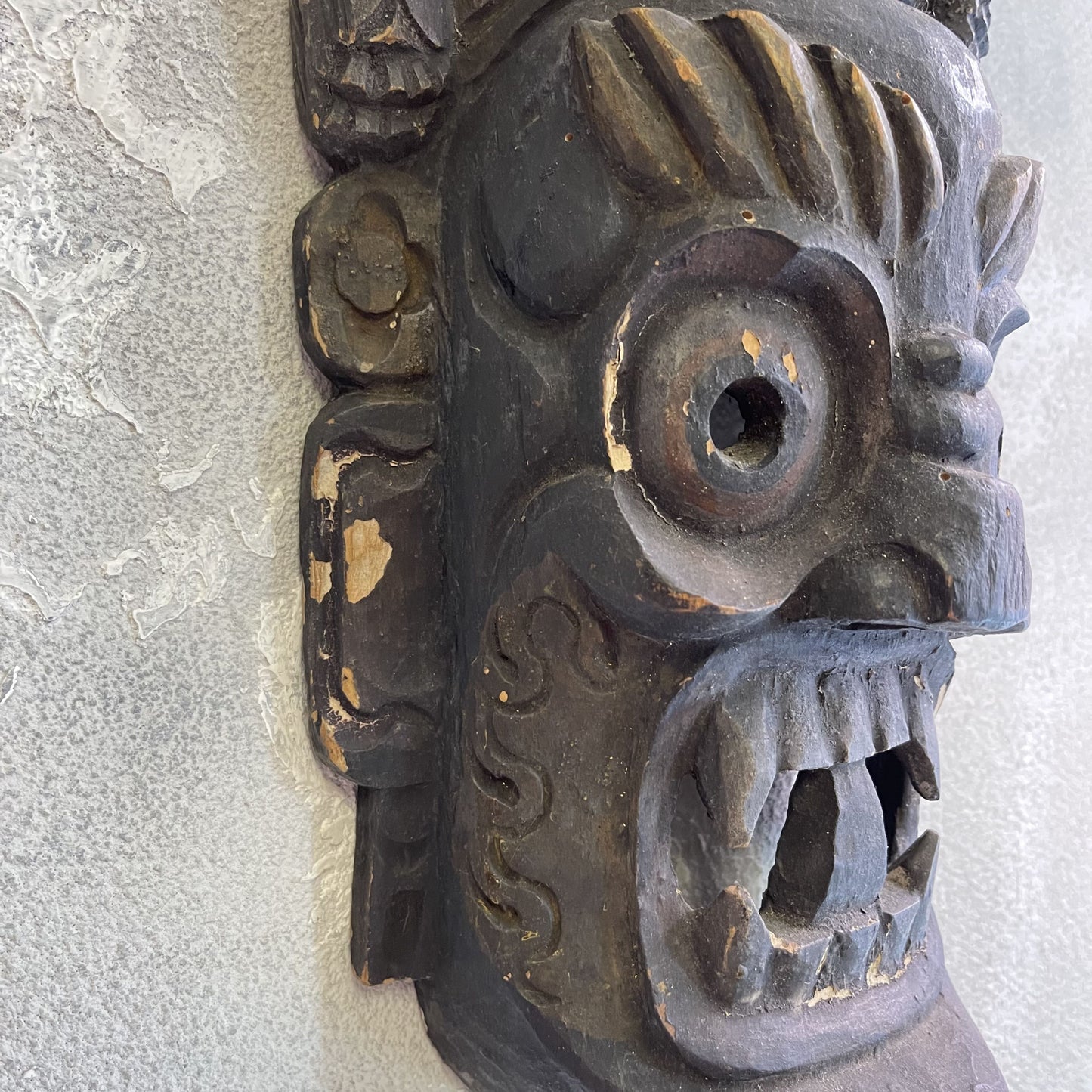 Antica Maschera Tibetana Mahakala Divinità Intagliata A Mano