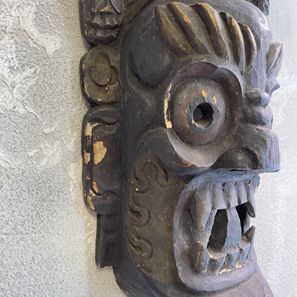 Antica Maschera Tibetana Mahakala Divinità Intagliata A Mano