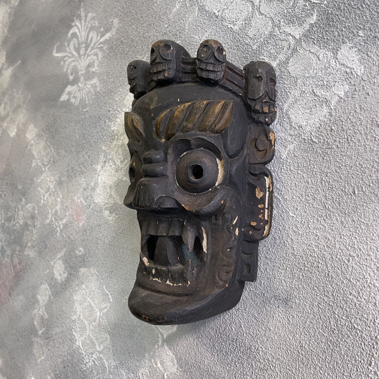 Antica Maschera Tibetana Mahakala Divinità Intagliata A Mano
