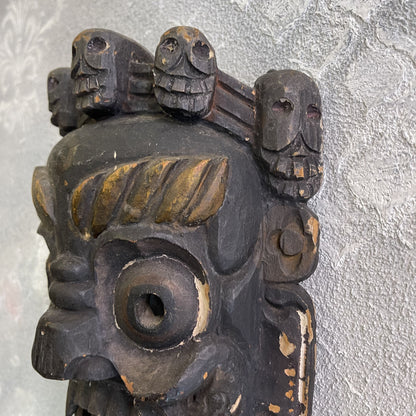 Antica Maschera Tibetana Mahakala Divinità Intagliata A Mano