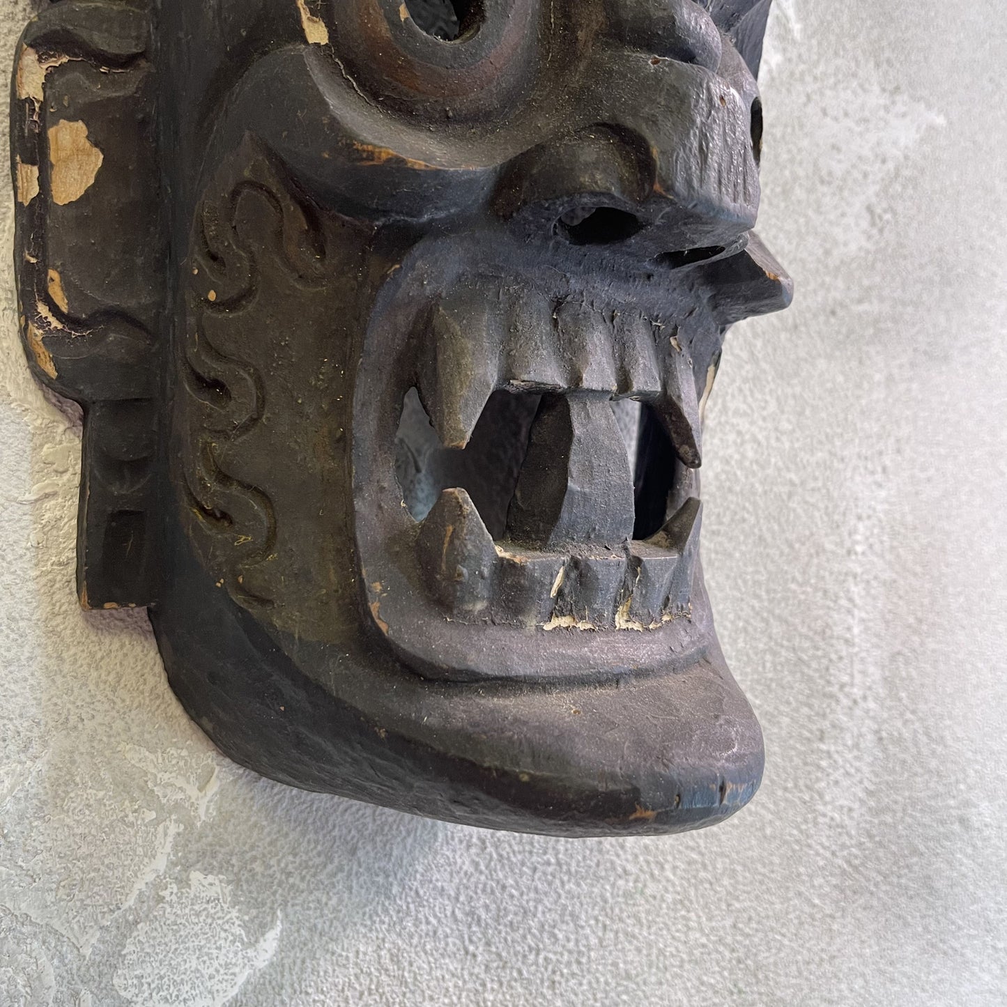 Antica Maschera Tibetana Mahakala Divinità Intagliata A Mano