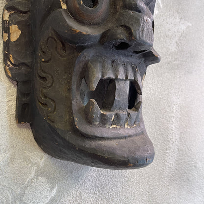 Antica Maschera Tibetana Mahakala Divinità Intagliata A Mano