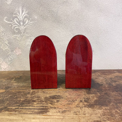 Fermalibri Con Mappamondi In Legno Di Mogano Laccato E Asse In Ottone Con Globi Impreziositi Da Minerali Anni 80