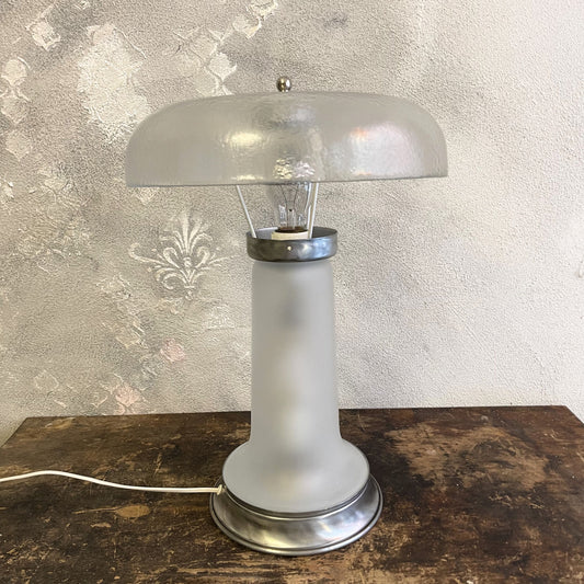 Lampada a Campana Space Age in vetro di murano e opalino attribuibile a Mazzega anni 80