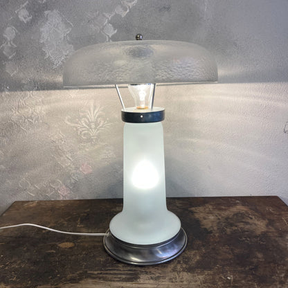 Lampada a Campana Space Age in vetro di murano e opalino attribuibile a Mazzega anni 80