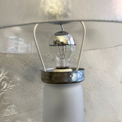 Lampada a Campana Space Age in vetro di murano e opalino attribuibile a Mazzega anni 80