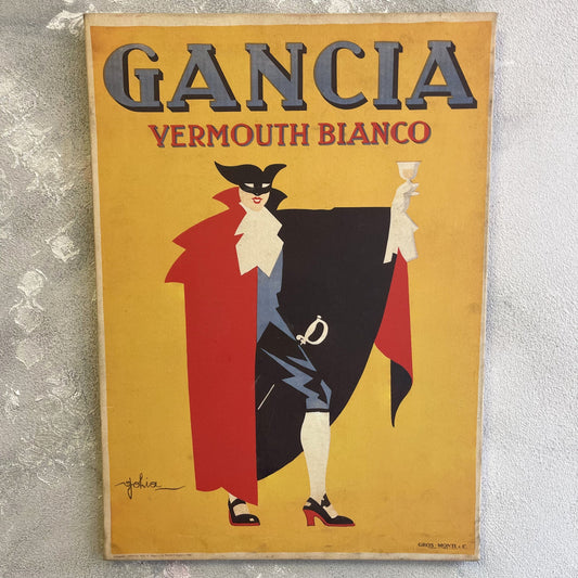 Manifesto Pubblicitario Gancia Vermouth Bianco su tela realizzato da Colmo Eugenio detto Golia per Gancia nel 1929