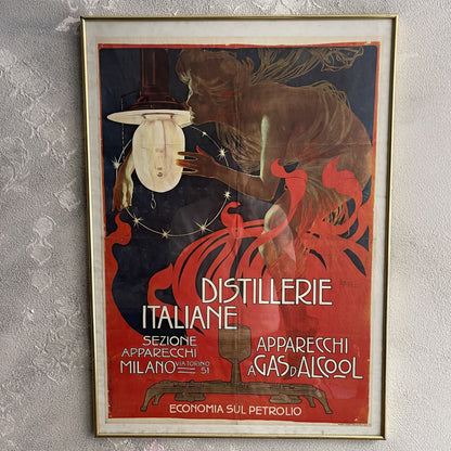 Litografia pubblicitaria Distillerie Italiane del 1970 incorniciata