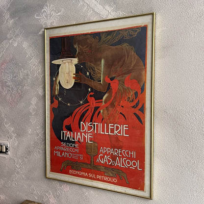 Litografia pubblicitaria Distillerie Italiane del 1970 incorniciata