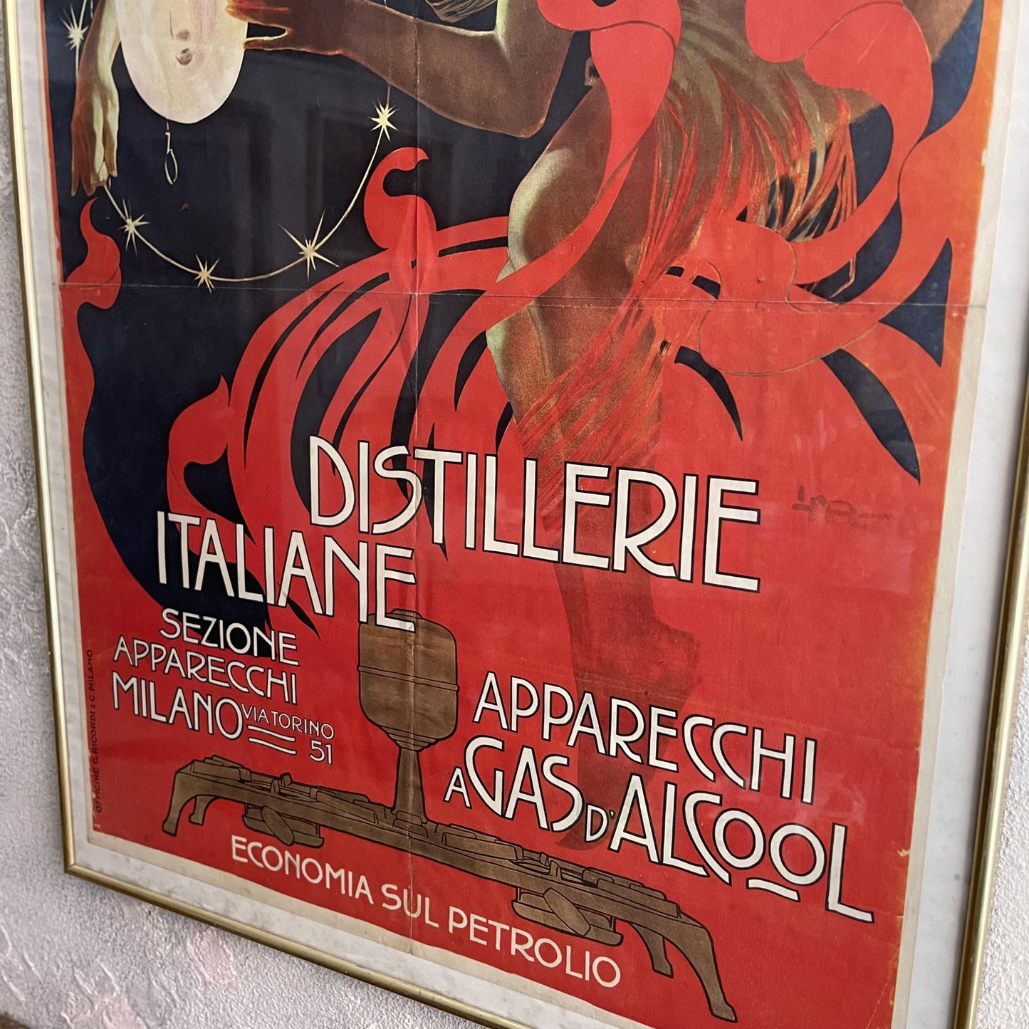 Litografia pubblicitaria Distillerie Italiane del 1970 incorniciata