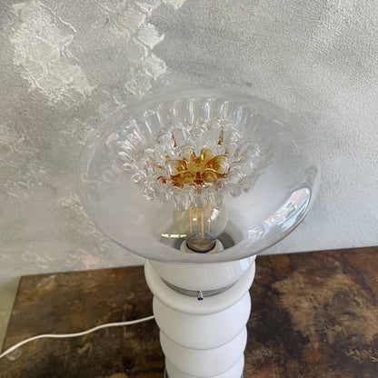 Lampada da tavolo Space Age in vetro di murano e opalino attribuibile a MAZZEGA anni 80
