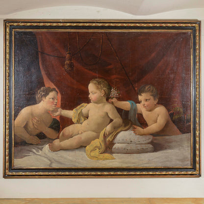 dipinto olio su tela putti