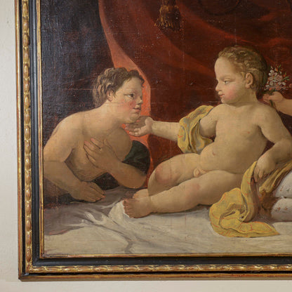 dipinto olio su tela putti