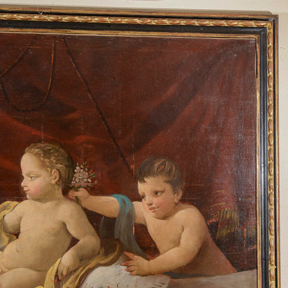 dipinto olio su tela putti