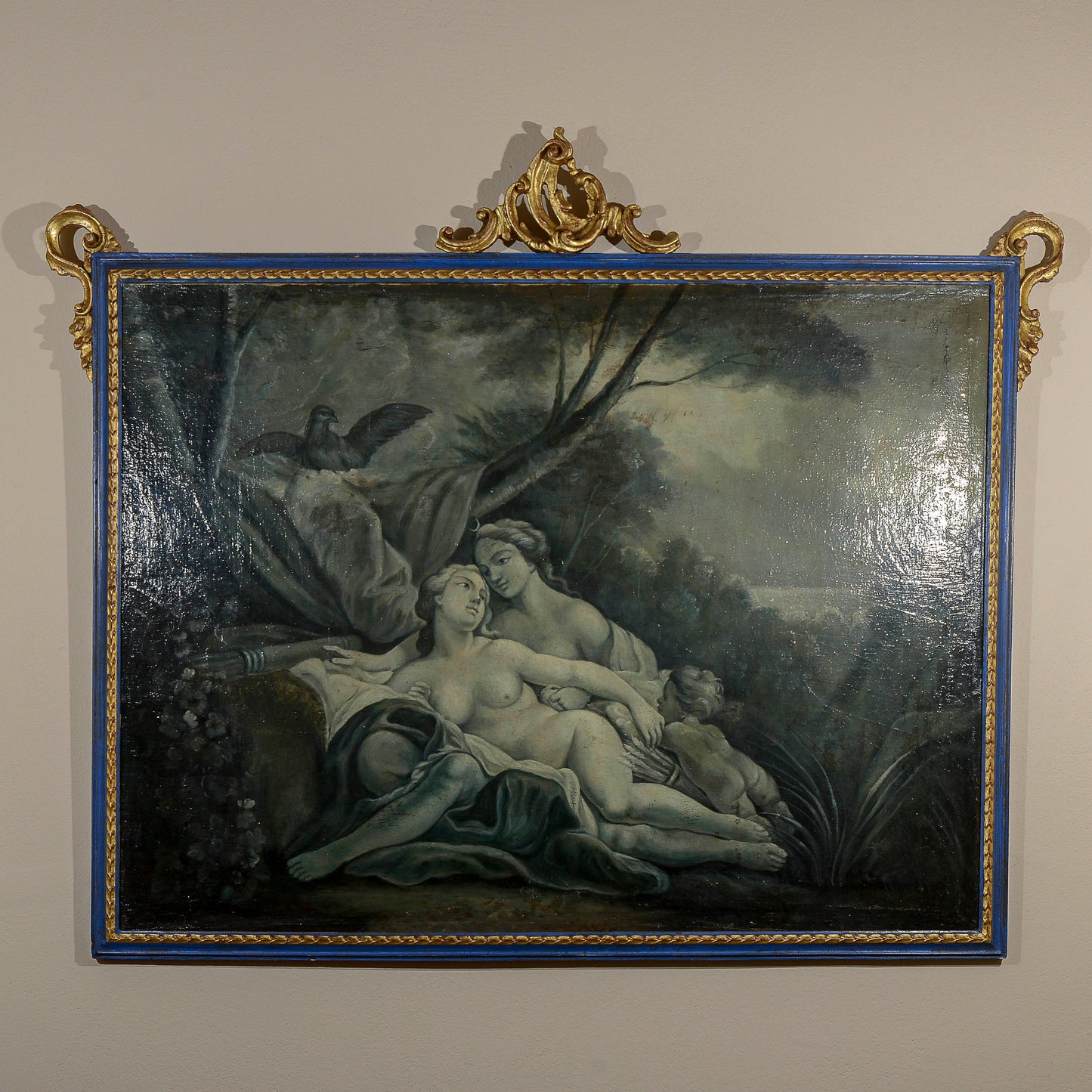 dipinto olio su tela scena d'amore con cornice decorata