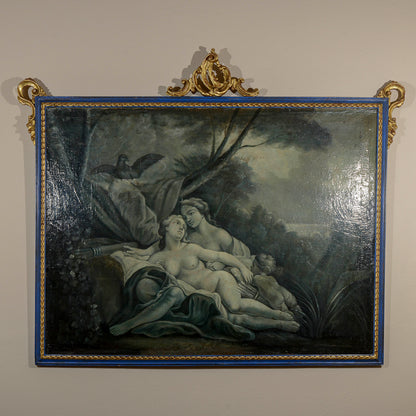 dipinto olio su tela scena d'amore con cornice decorata