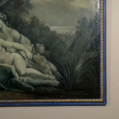 dipinto olio su tela scena d'amore con cornice decorata