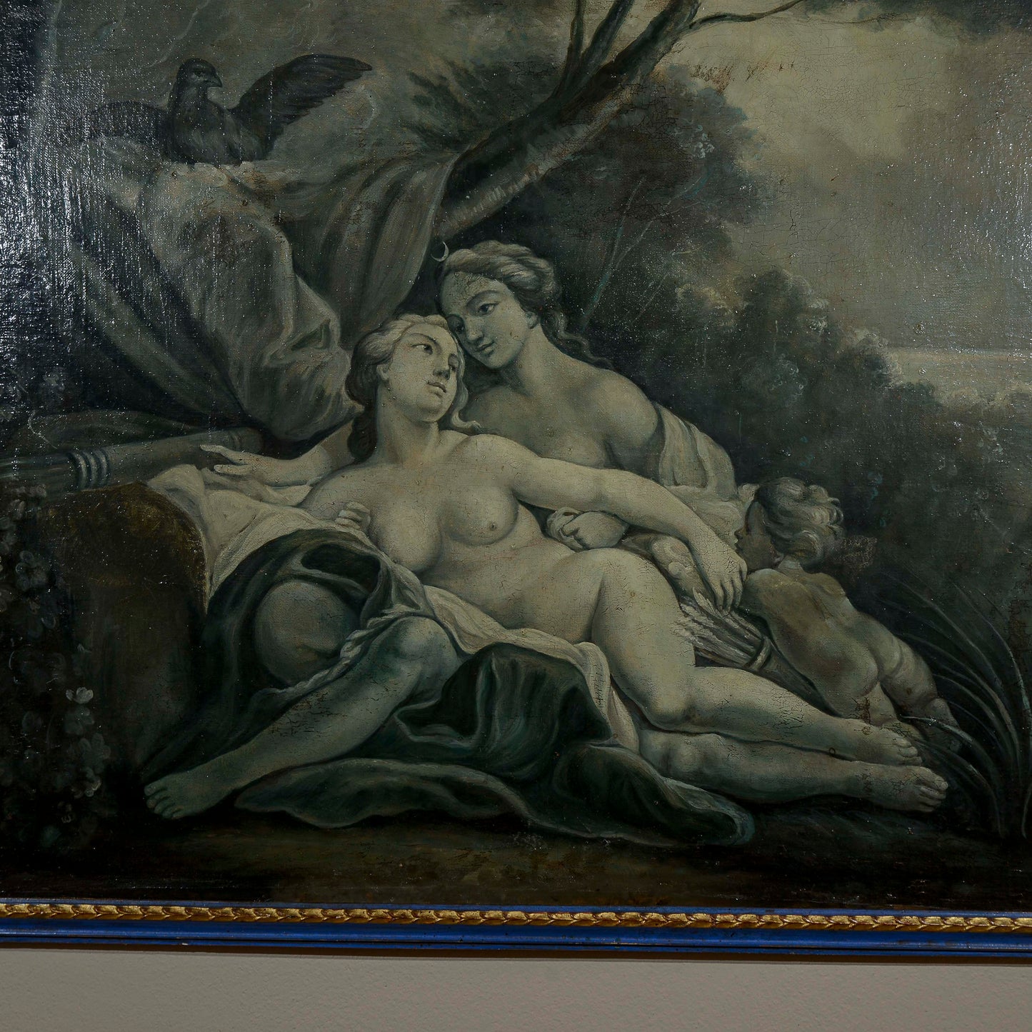 dipinto olio su tela scena d'amore con cornice decorata