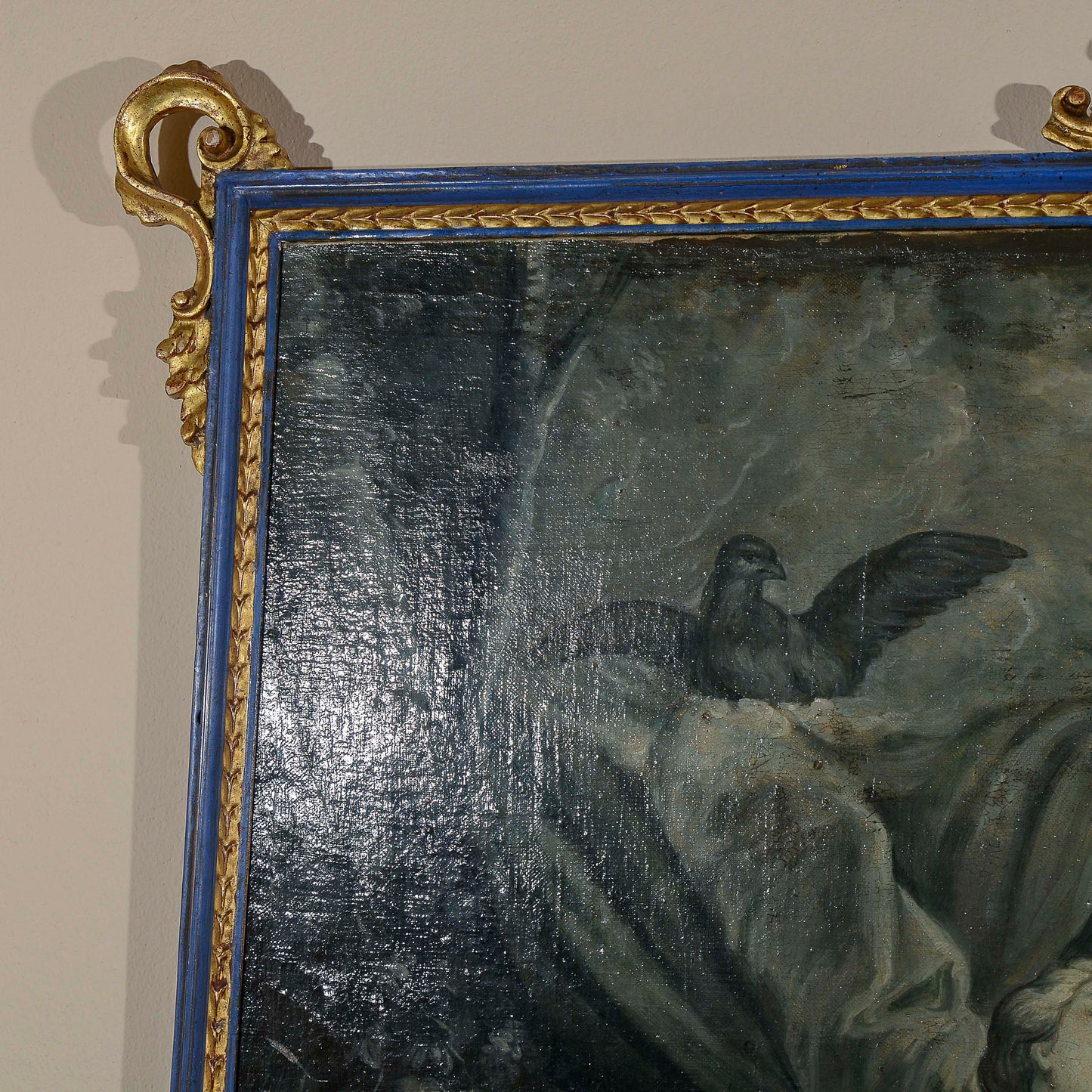 dipinto olio su tela scena d'amore con cornice decorata