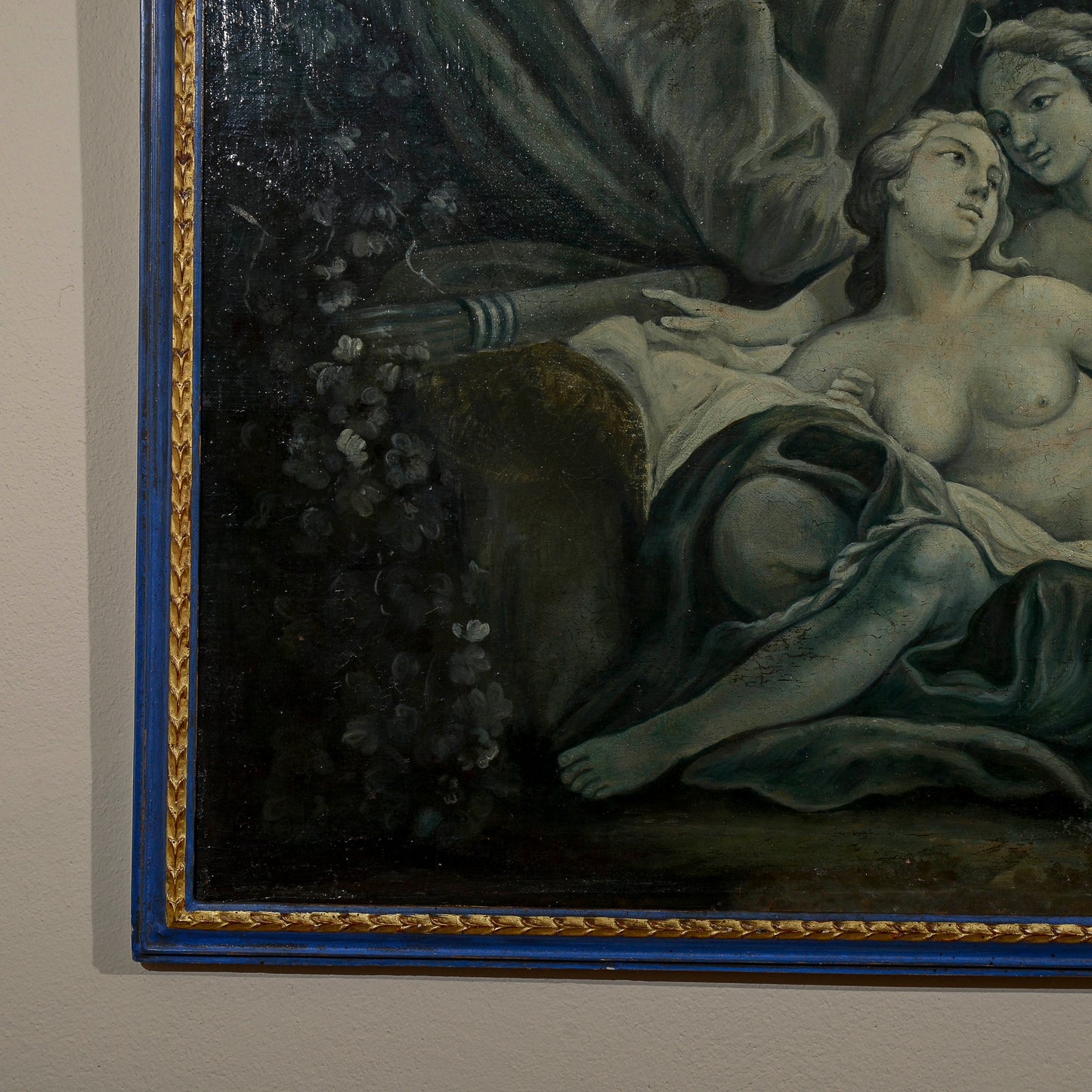 dipinto olio su tela scena d'amore con cornice decorata