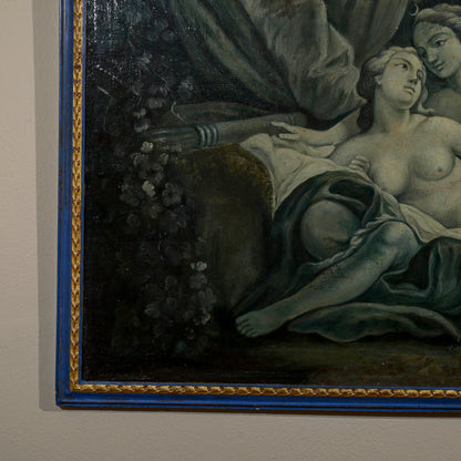 dipinto olio su tela scena d'amore con cornice decorata