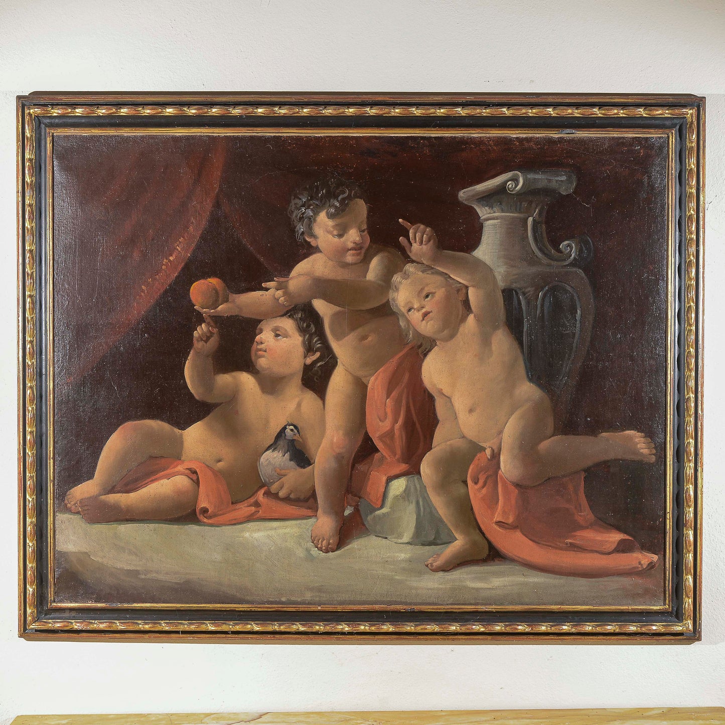 dipinto olio su tela con putti danzanti