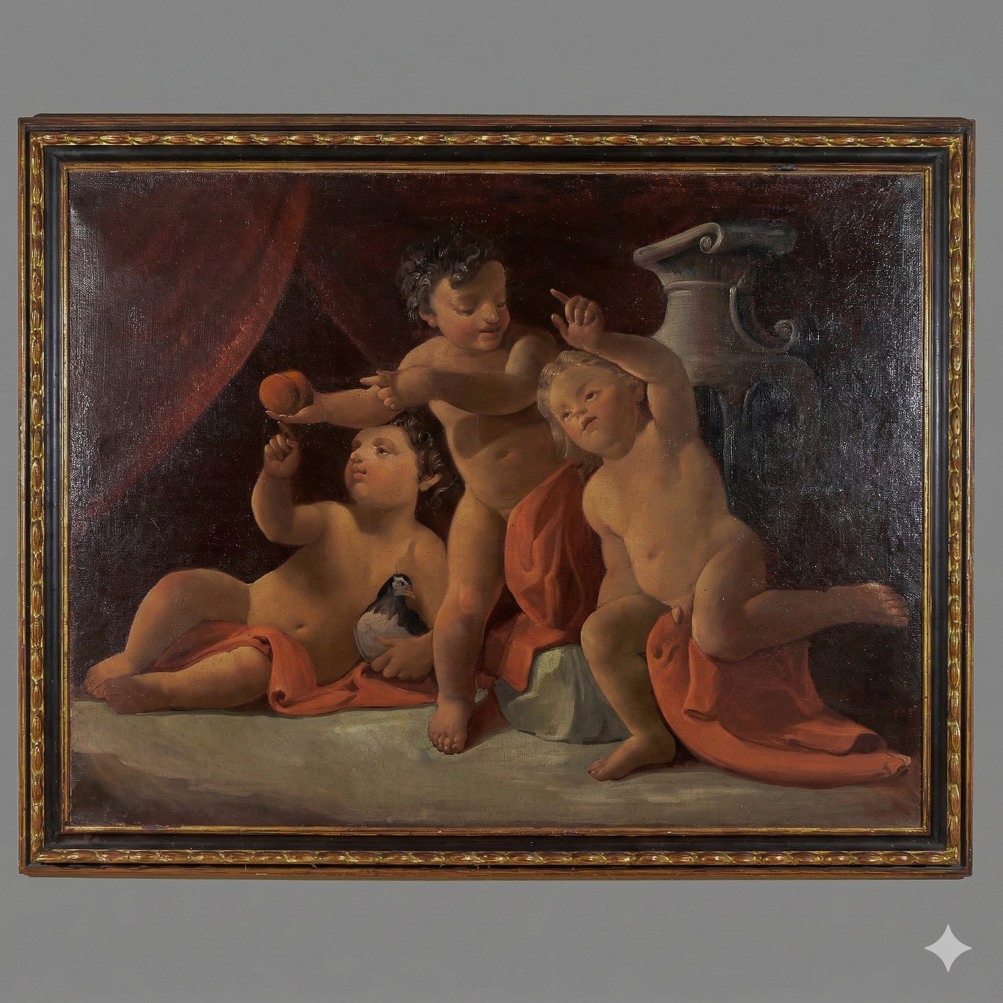 dipinto olio su tela con putti danzanti