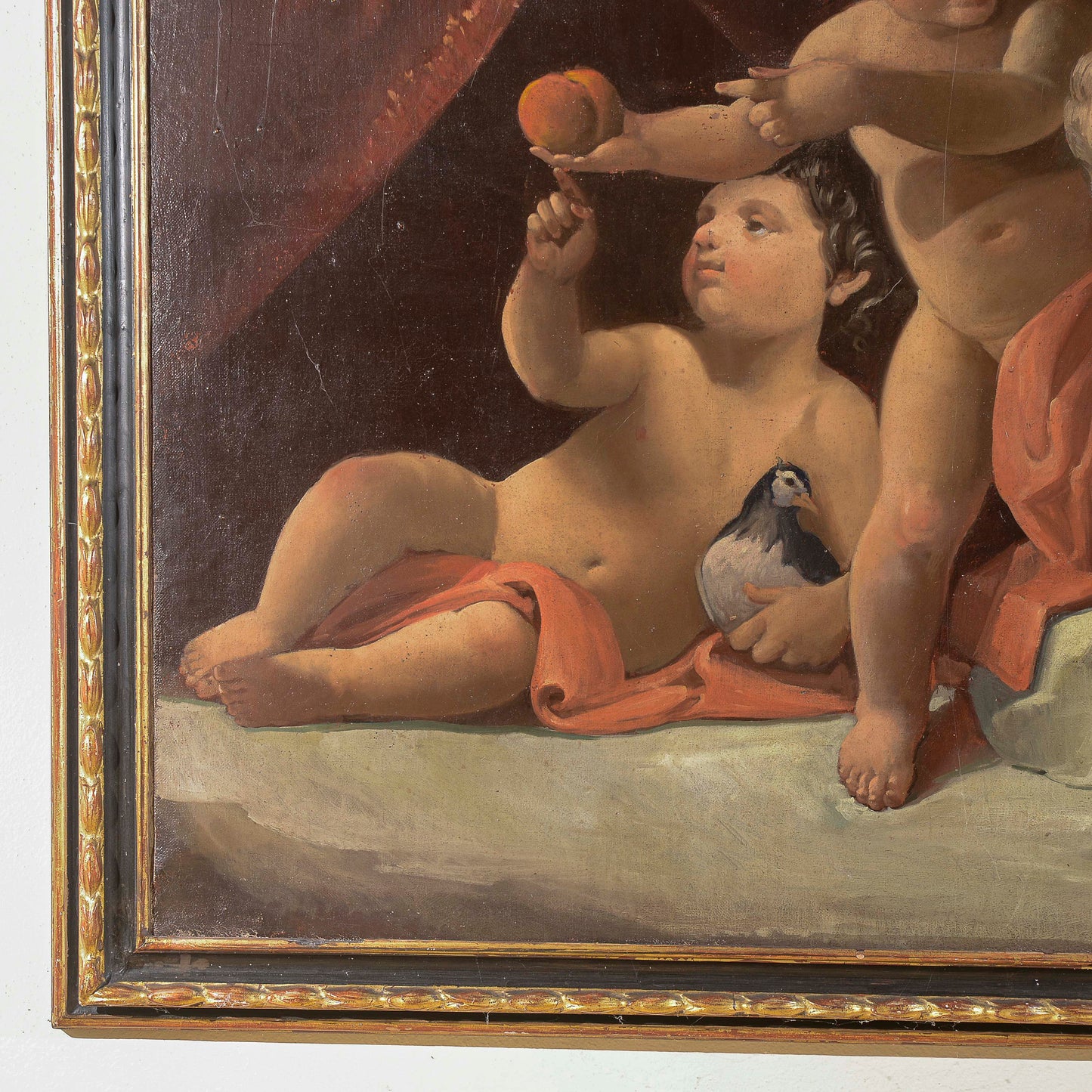 dipinto olio su tela con putti danzanti