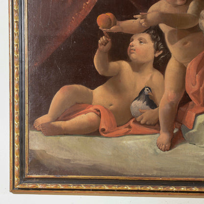 dipinto olio su tela con putti danzanti