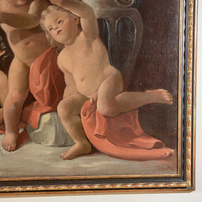 dipinto olio su tela con putti danzanti