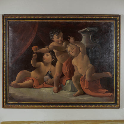 dipinto olio su tela con putti danzanti