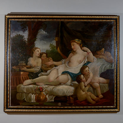 dipinto dunna su dormeuse con putti e ancelle
