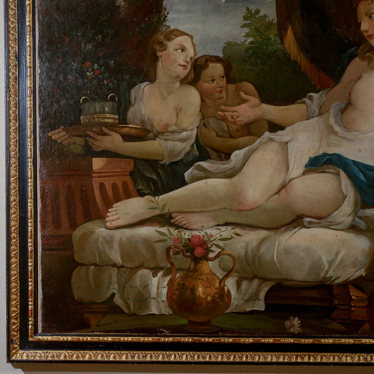 dipinto dunna su dormeuse con putti e ancelle