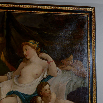 dipinto dunna su dormeuse con putti e ancelle