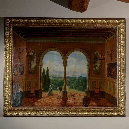 quadro dipinto veduta affaccio olio su tela epoca 900