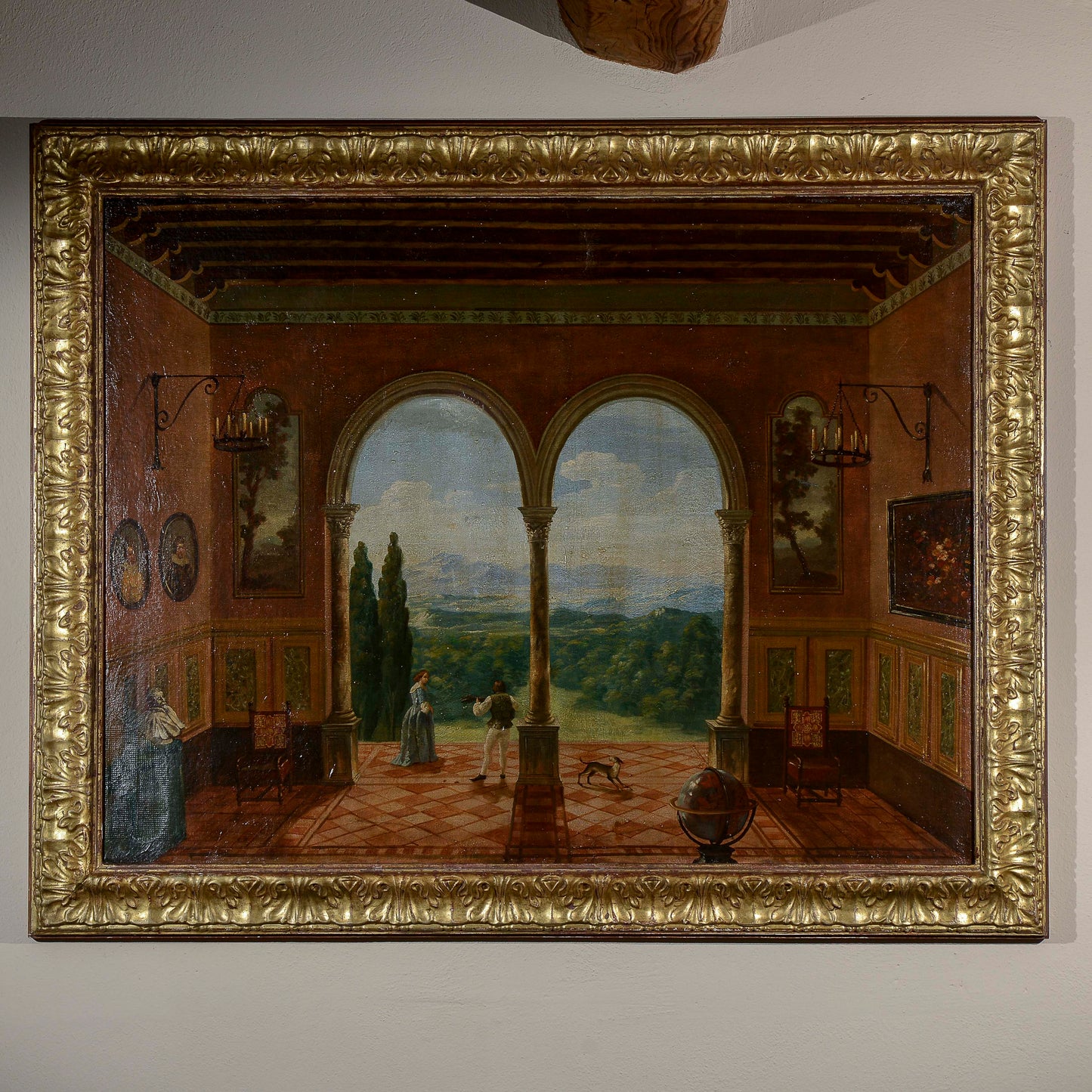 quadro dipinto veduta affaccio olio su tela epoca 900