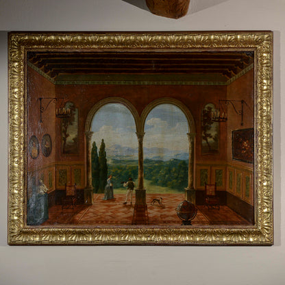 quadro dipinto veduta affaccio olio su tela epoca 900